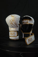 Load image into Gallery viewer, White &amp; Gold MMA Sparring Gloves
